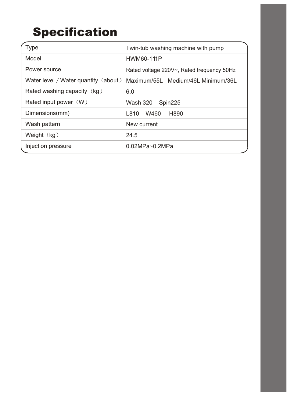 Specification | haier HWM60-111P User Manual | Page 20 / 20