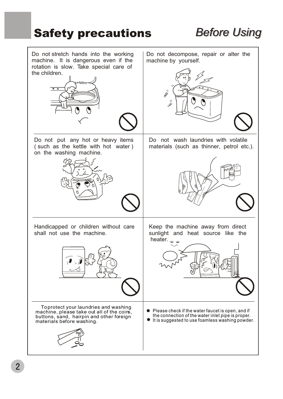 Before using, Safety precautions | haier HWM60-111P User Manual | Page 4 / 20