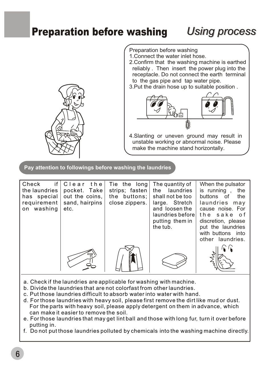 Using process, Using process preparation before washing | haier HWM60-111P User Manual | Page 8 / 20