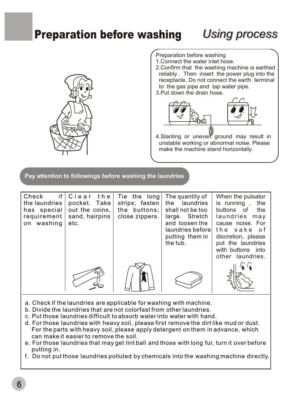 Using process, Using process preparation before washing | haier WMS650 User Manual | Page 8 / 20