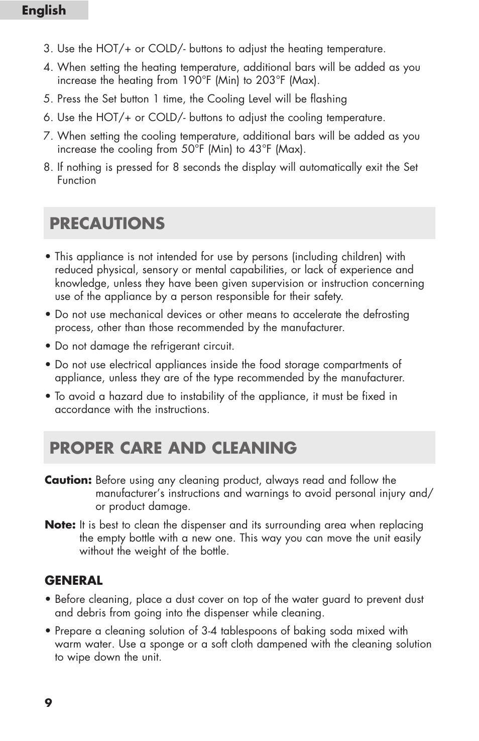 Proper care and cleaning precautions | haier WDNS116BBS User Manual | Page 10 / 28