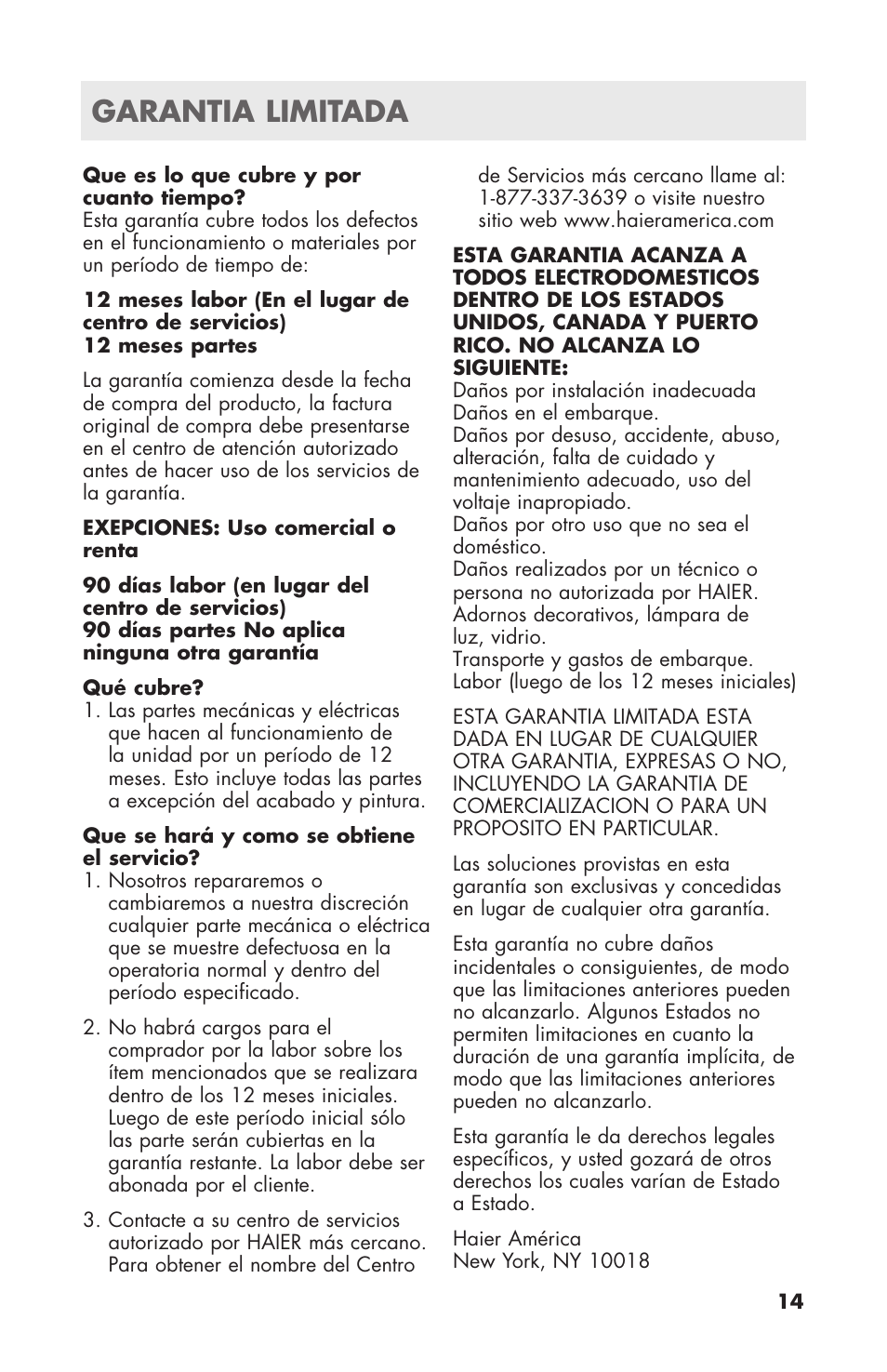 Garantia limitada | haier WDNS116BBS User Manual | Page 27 / 28