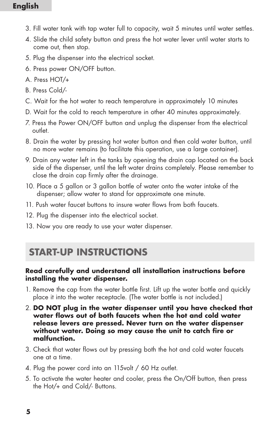 Start-up instructions | haier WDNS116BBS User Manual | Page 6 / 28
