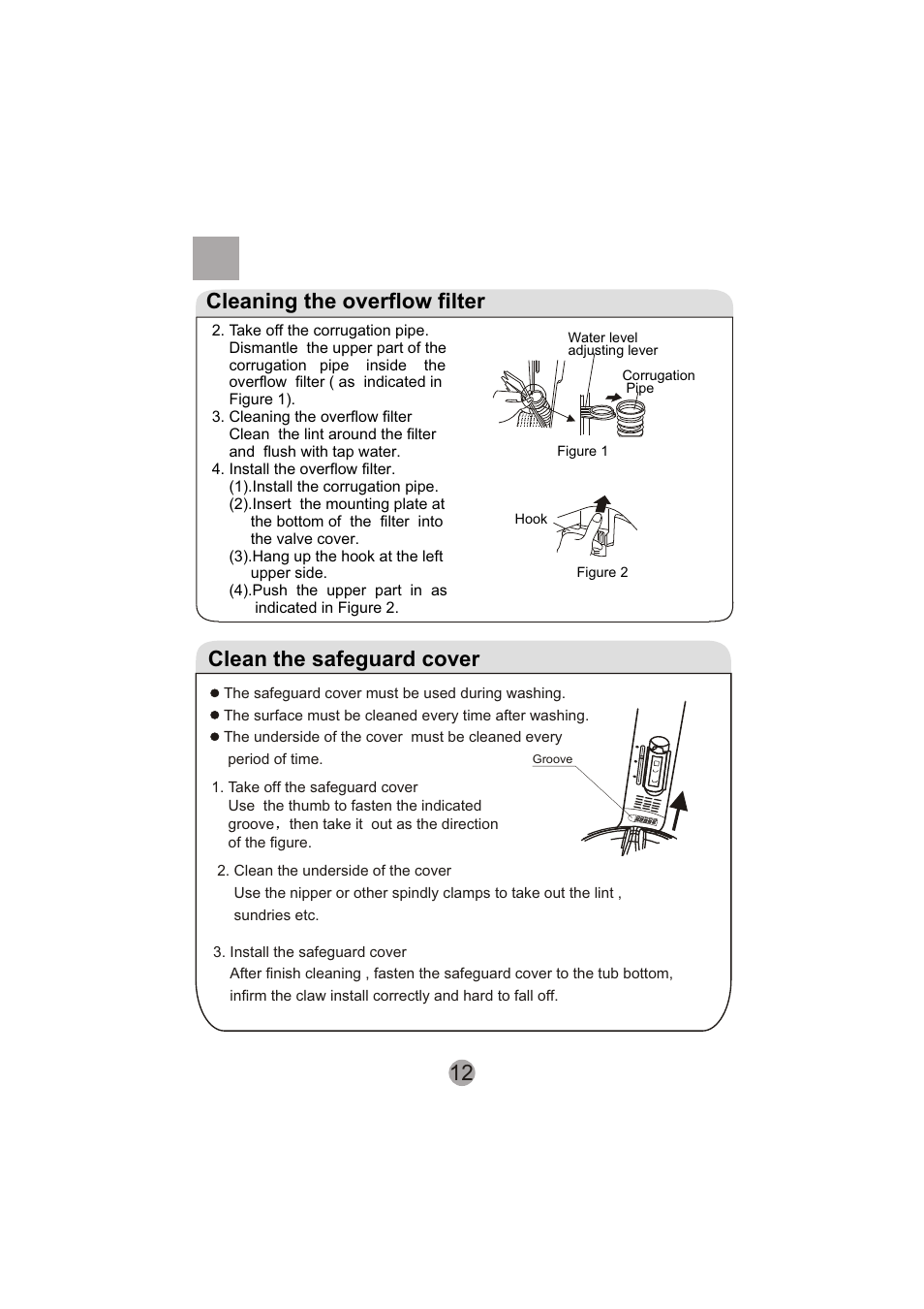 12 cleaning the overflow filter, Clean the safeguard cover | haier HWM90-0713S User Manual | Page 14 / 18
