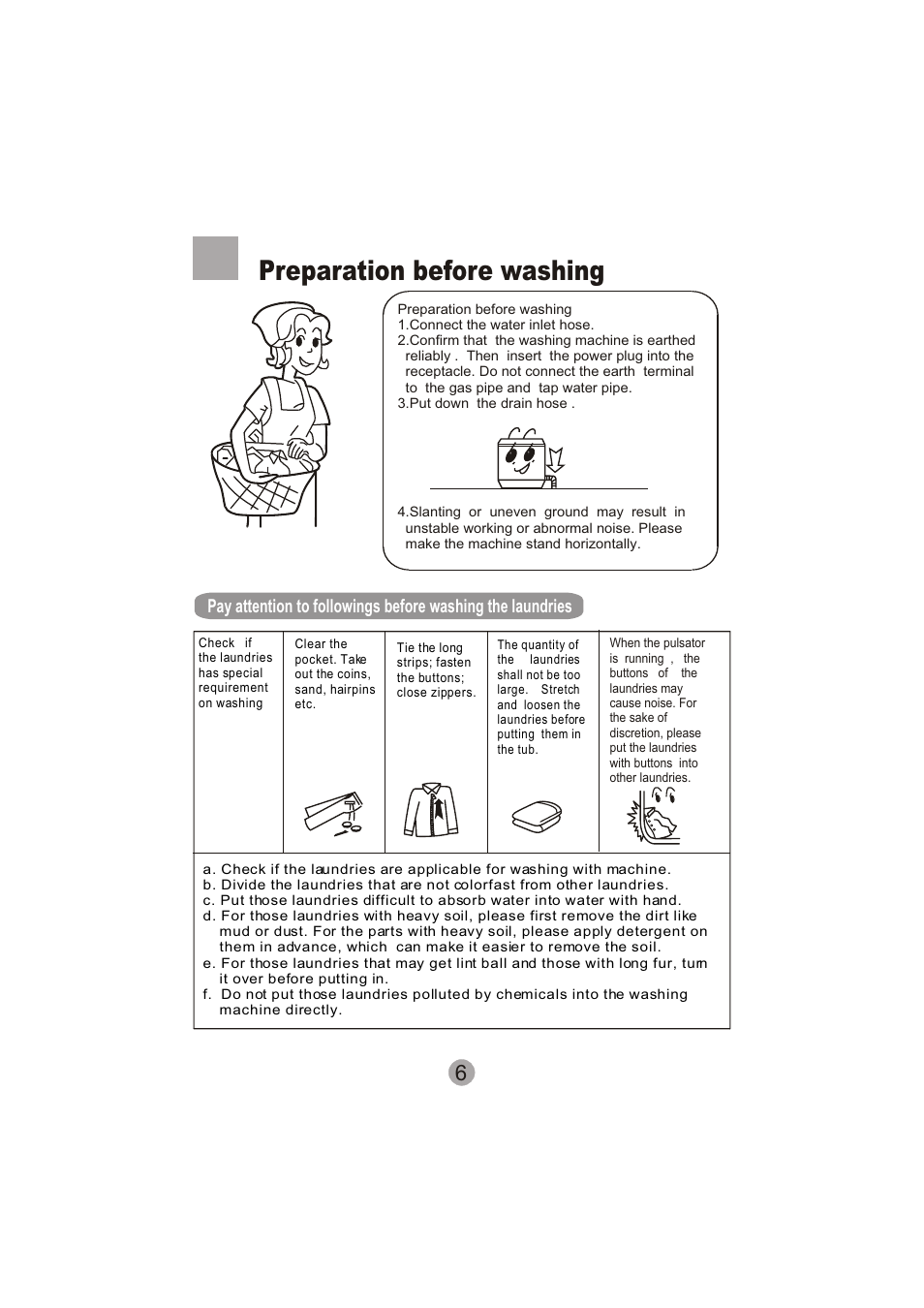 Preparation before washing | haier HWM90-0713S User Manual | Page 8 / 18