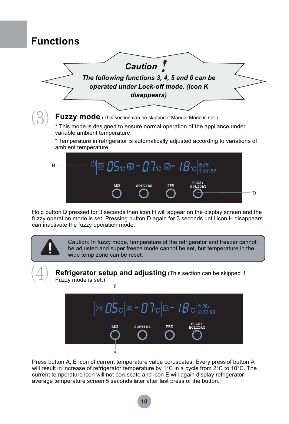 Т³гж 11, Functions, Caution | Fuzzy mode | haier HRF-349NAA User Manual | Page 11 / 29