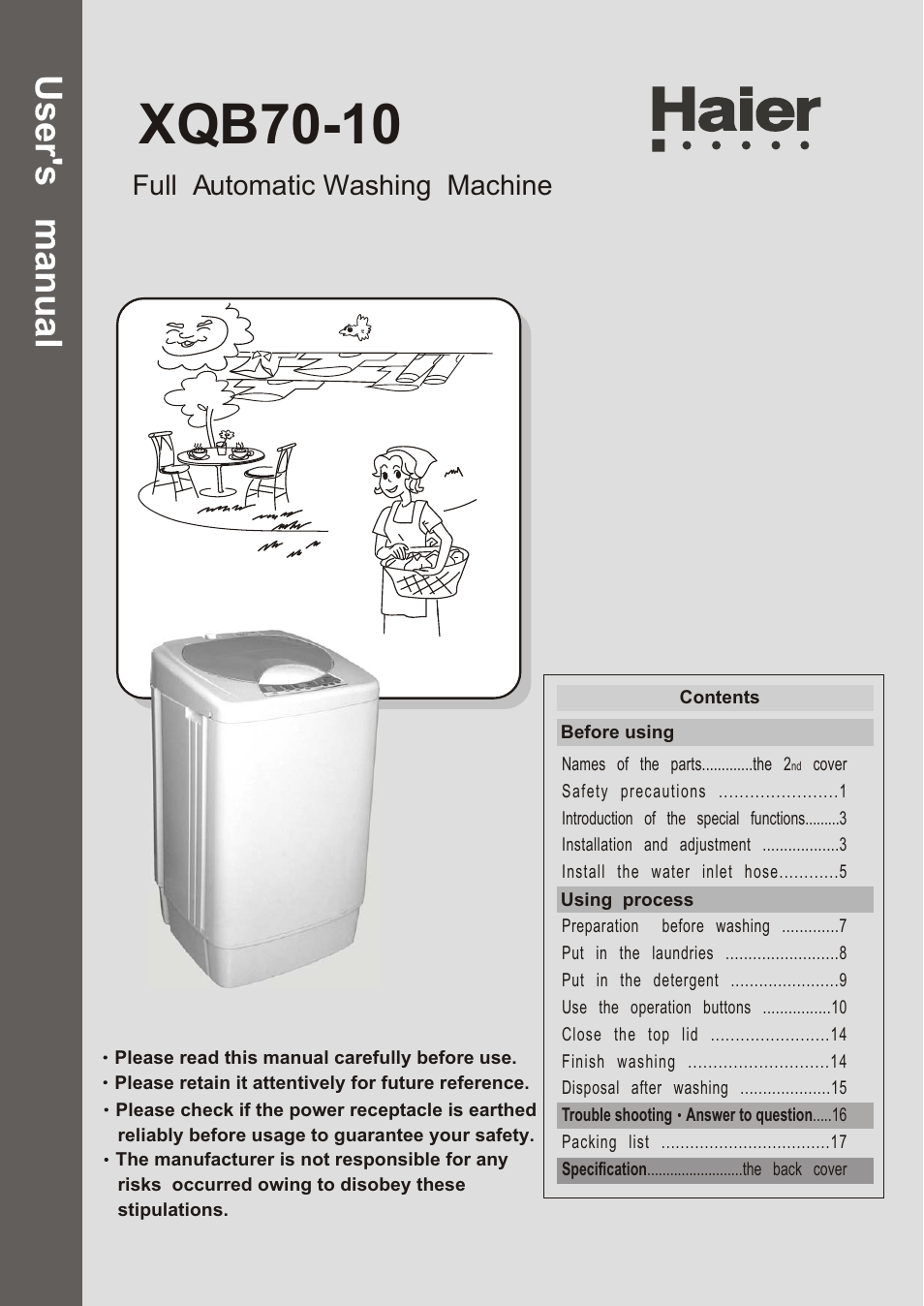 haier XQB70-10 User Manual | 20 pages