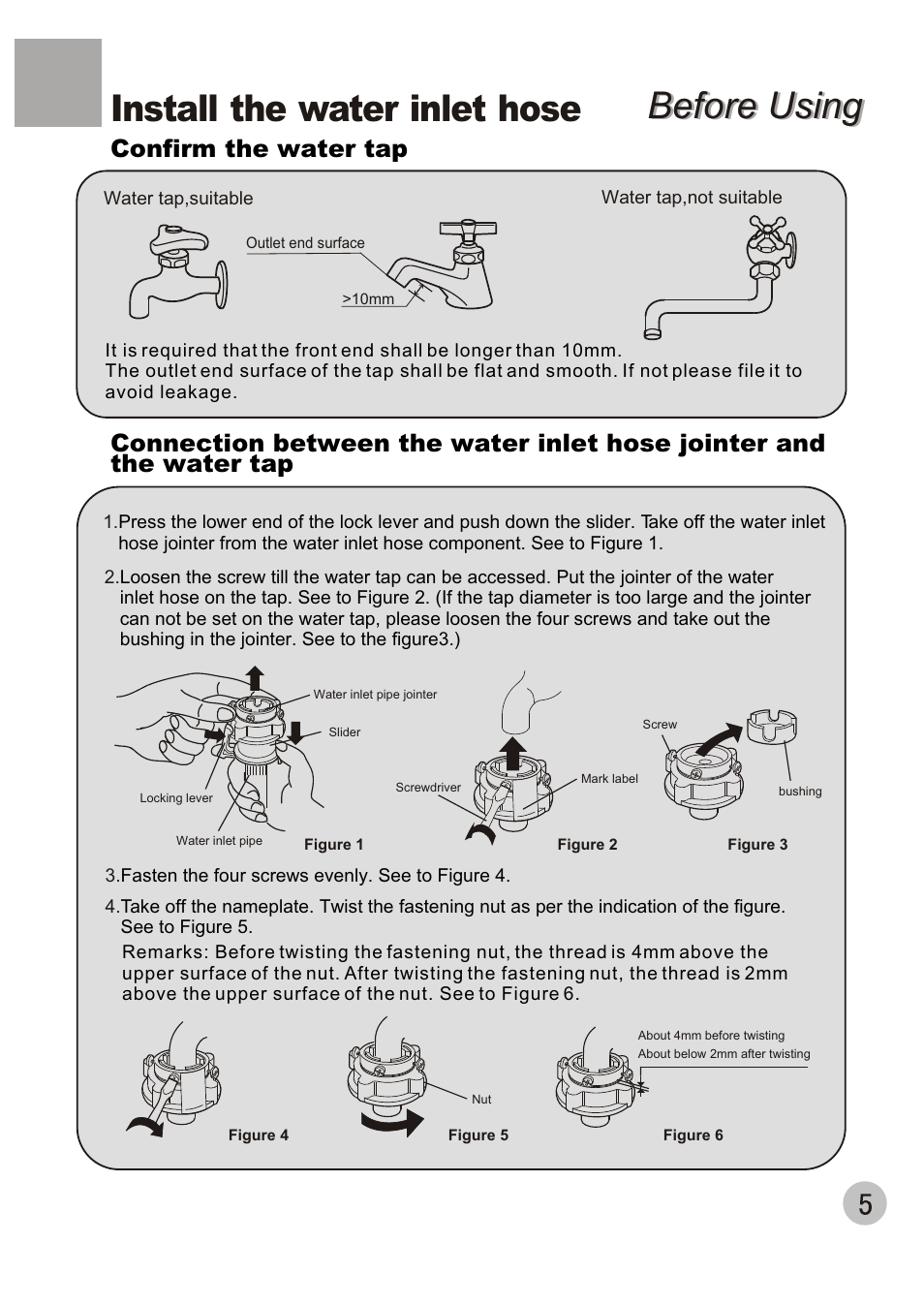 Before using, Before using install the water inlet hose | haier XQB70-10 User Manual | Page 7 / 20