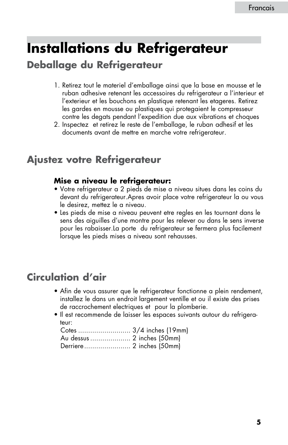 Installations du refrigerateur | haier HBE18 User Manual | Page 33 / 84