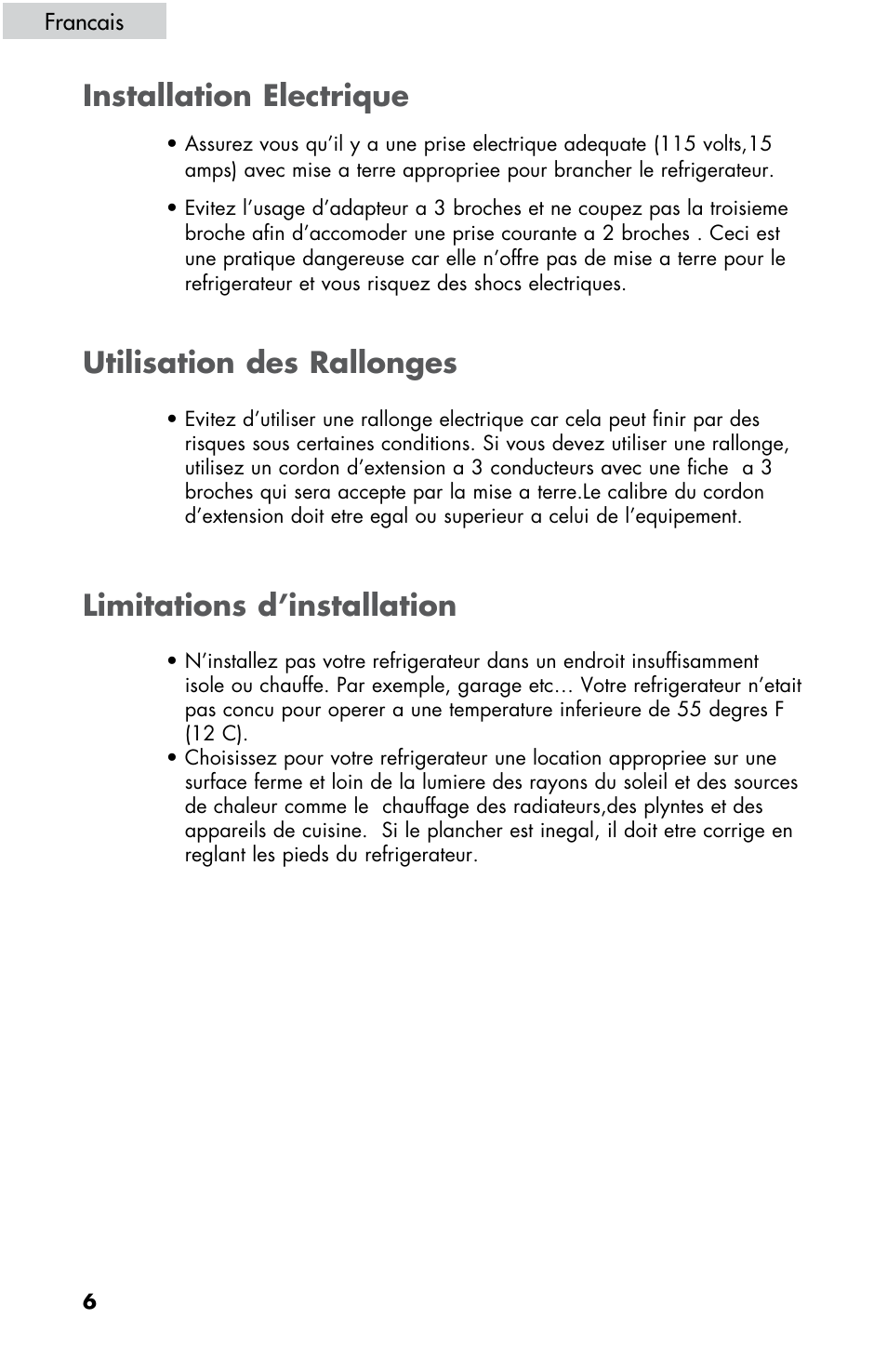 Installation electrique | haier HBE18 User Manual | Page 34 / 84