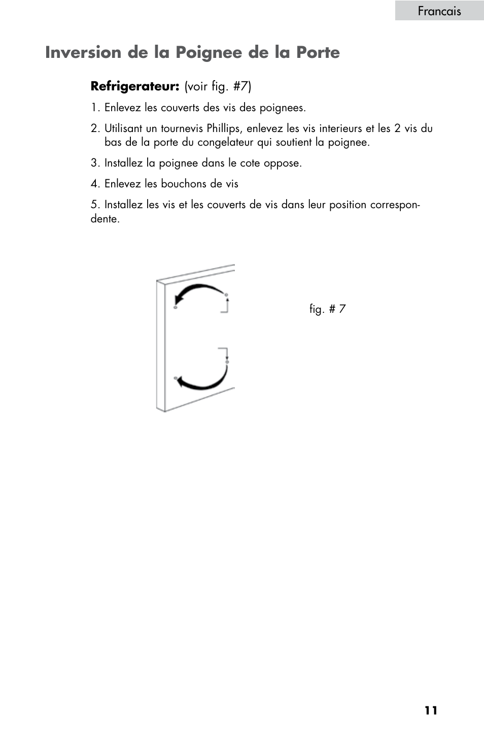 Inversion de la poignee de la porte | haier HBE18 User Manual | Page 39 / 84