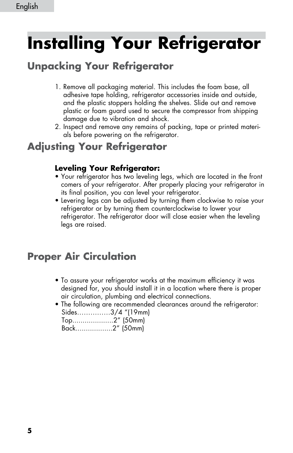 Installing your refrigerator | haier HBE18 User Manual | Page 6 / 84