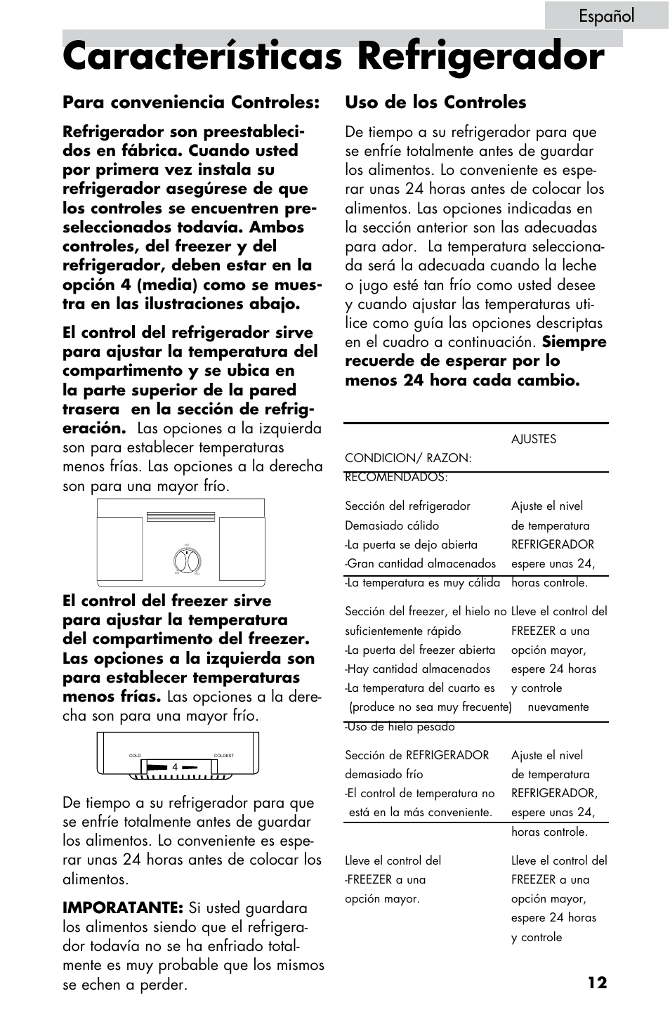 Características refrigerador, Para conveniencia controles, Uso de los controles | Español | haier HBE18 User Manual | Page 67 / 84