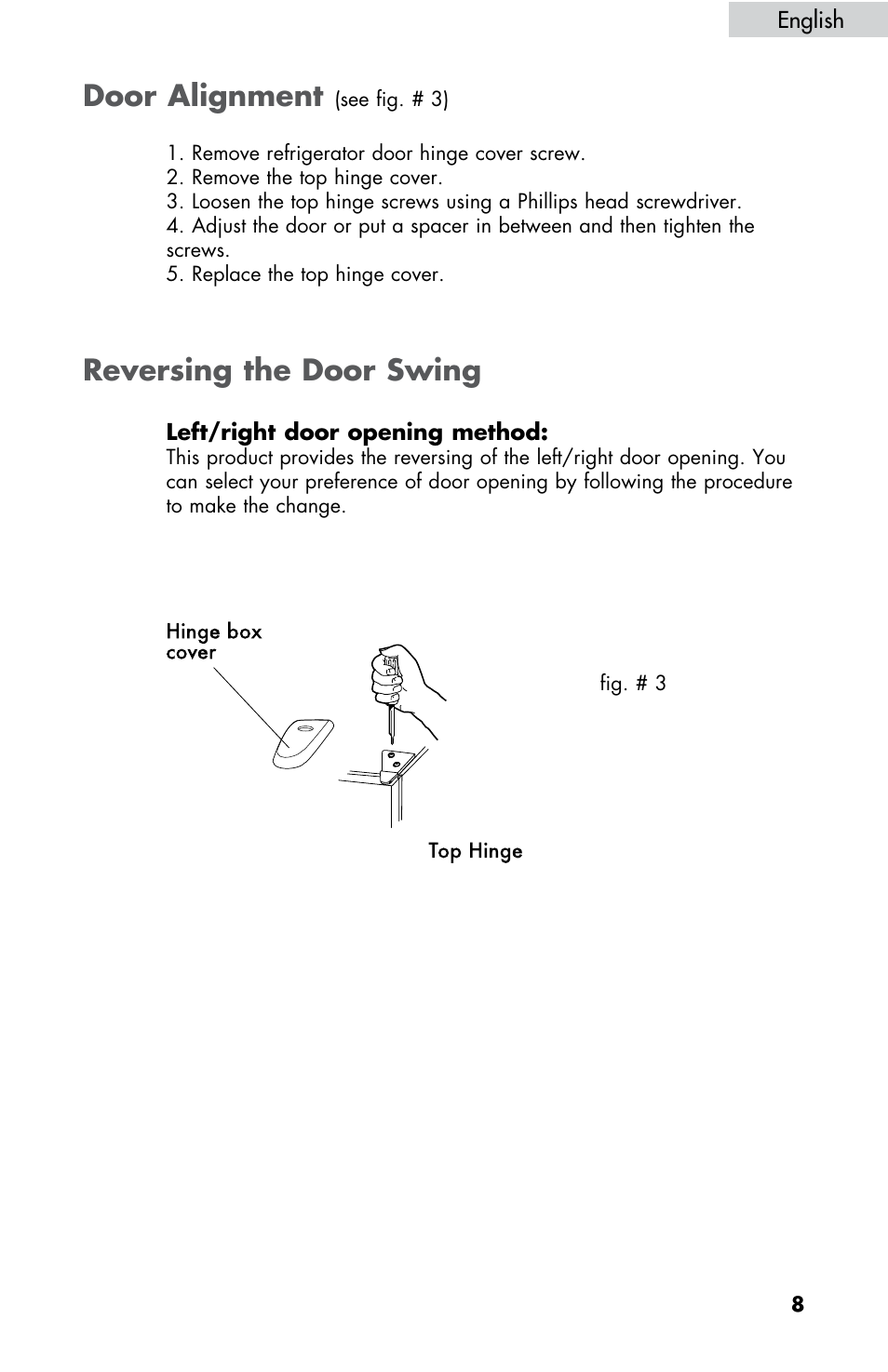 Door alignment, Reversing the door swing | haier HBE18 User Manual | Page 9 / 84