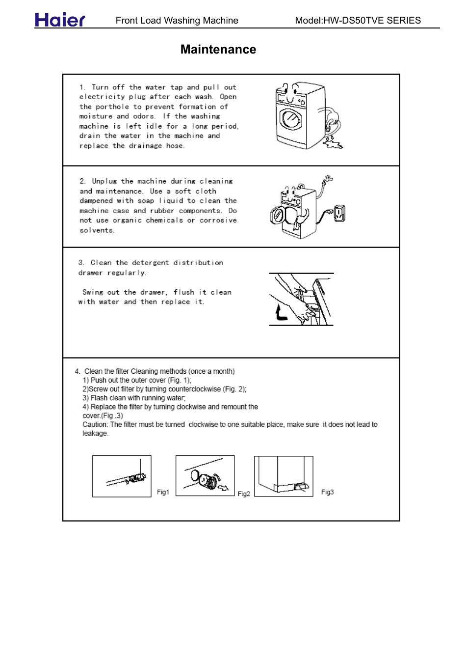Maintenance | haier HW-DS50TVE User Manual | Page 11 / 27