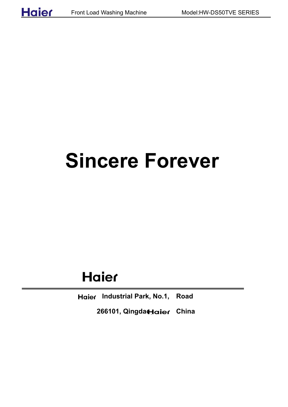 Sincere forever, Industrial park, no.1, road, Group | haier HW-DS50TVE User Manual | Page 27 / 27