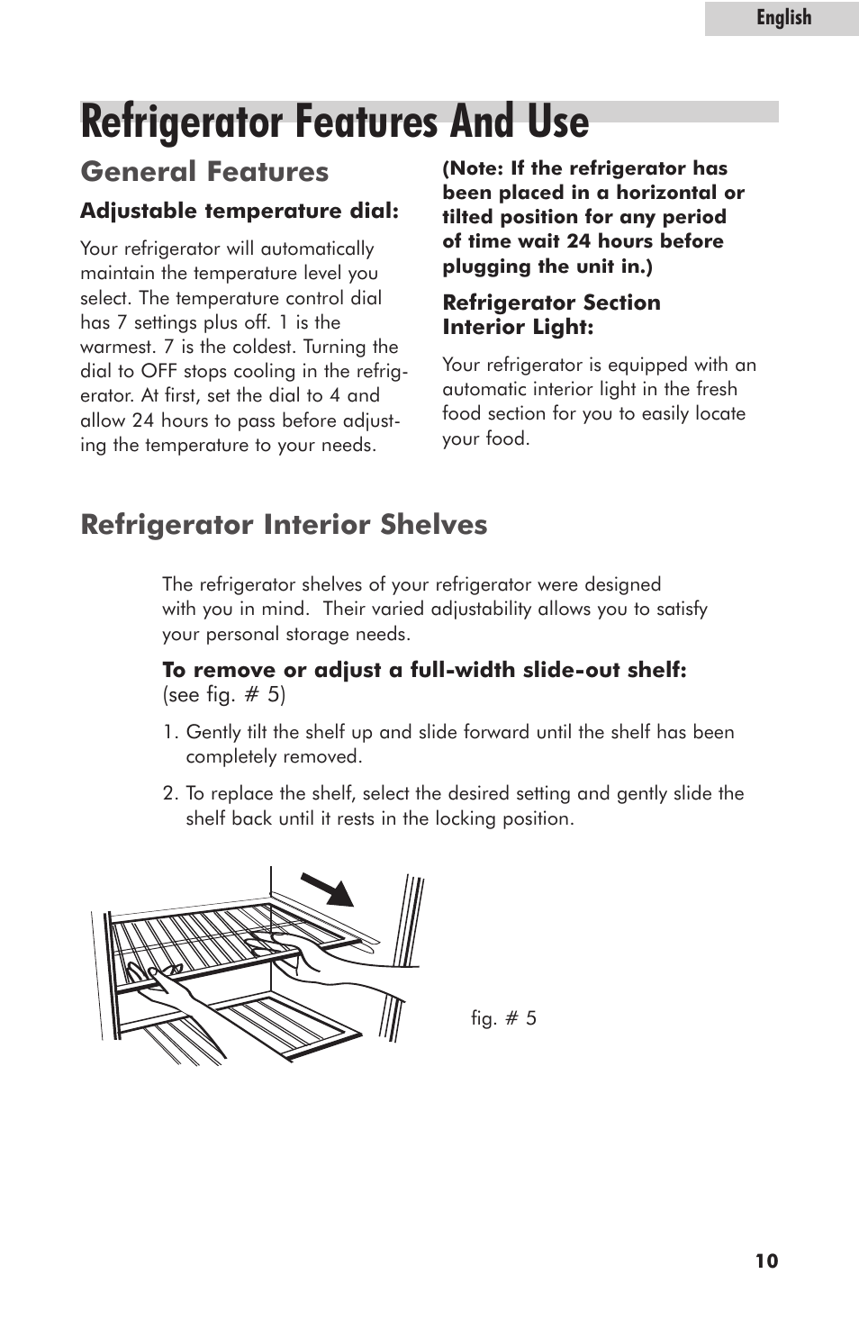 Refrigerator features and use, General features, Refrigerator interior shelves | haier HRE10WNAWW User Manual | Page 11 / 21