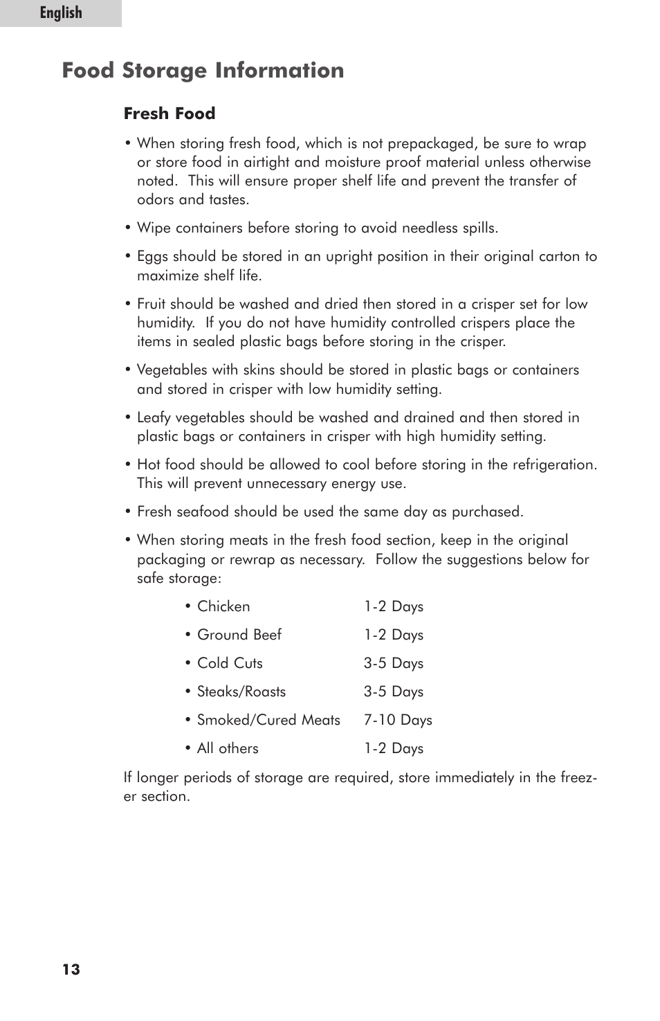 Food storage information | haier HRE10WNAWW User Manual | Page 14 / 21