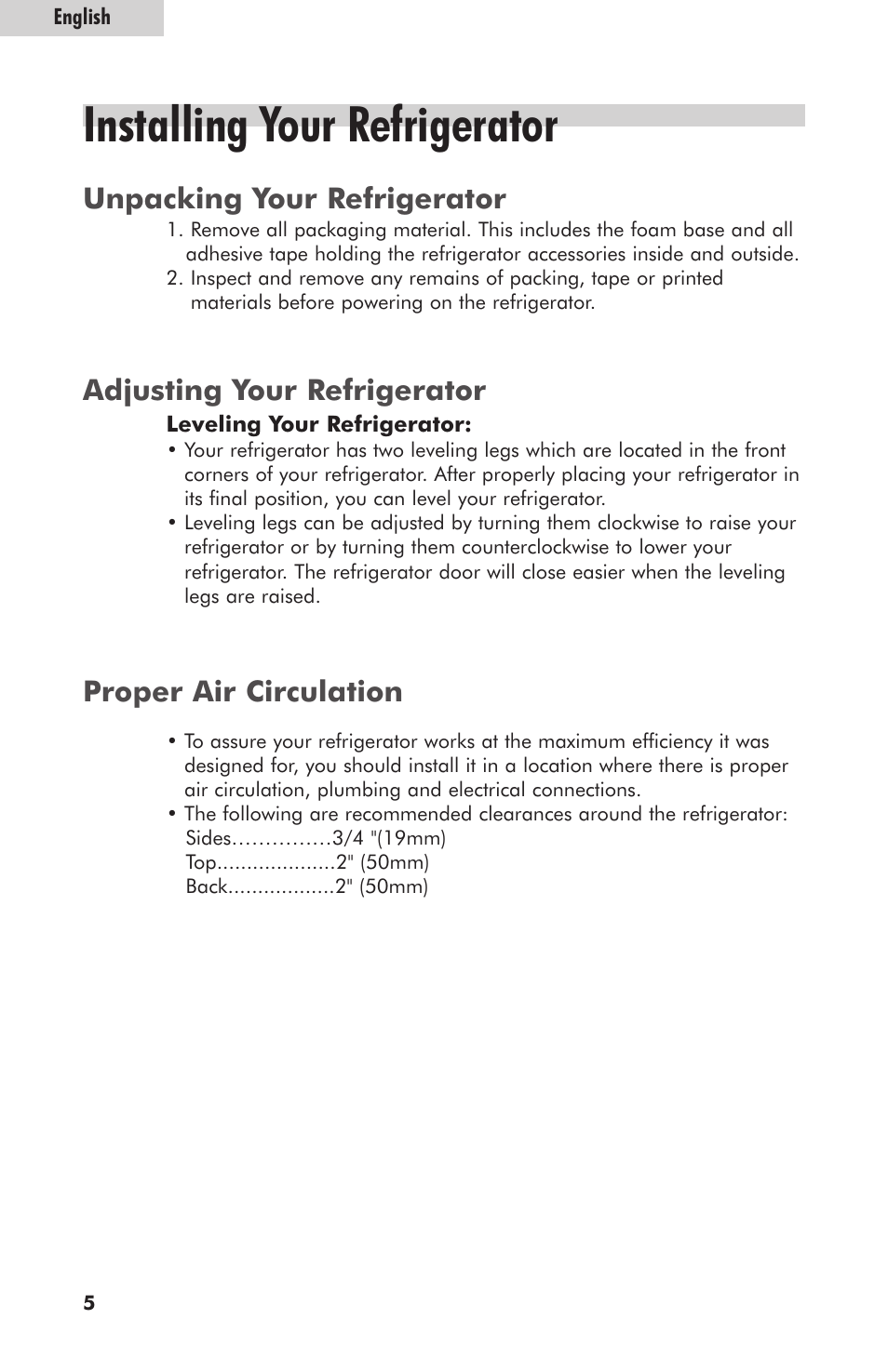 Installing your refrigerator | haier HRE10WNAWW User Manual | Page 6 / 21