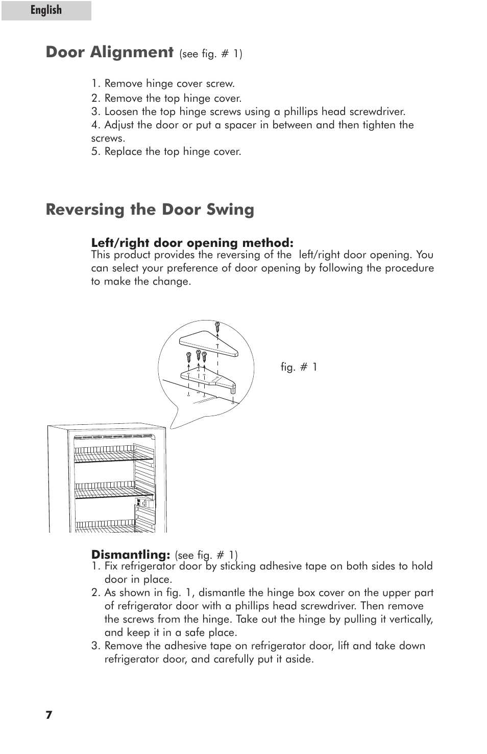 Door alignment, Reversing the door swing | haier HRE10WNAWW User Manual | Page 8 / 21