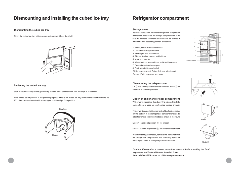 Refrigerator compartment, Dismounting and installing the cubed ice tray | haier HRF-689FF/A User Manual | Page 13 / 18