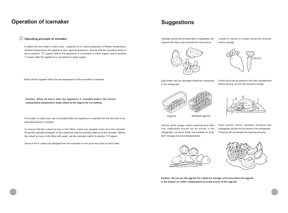 Suggestions, Operation of icemaker | haier HRF-689FF/A User Manual | Page 15 / 18