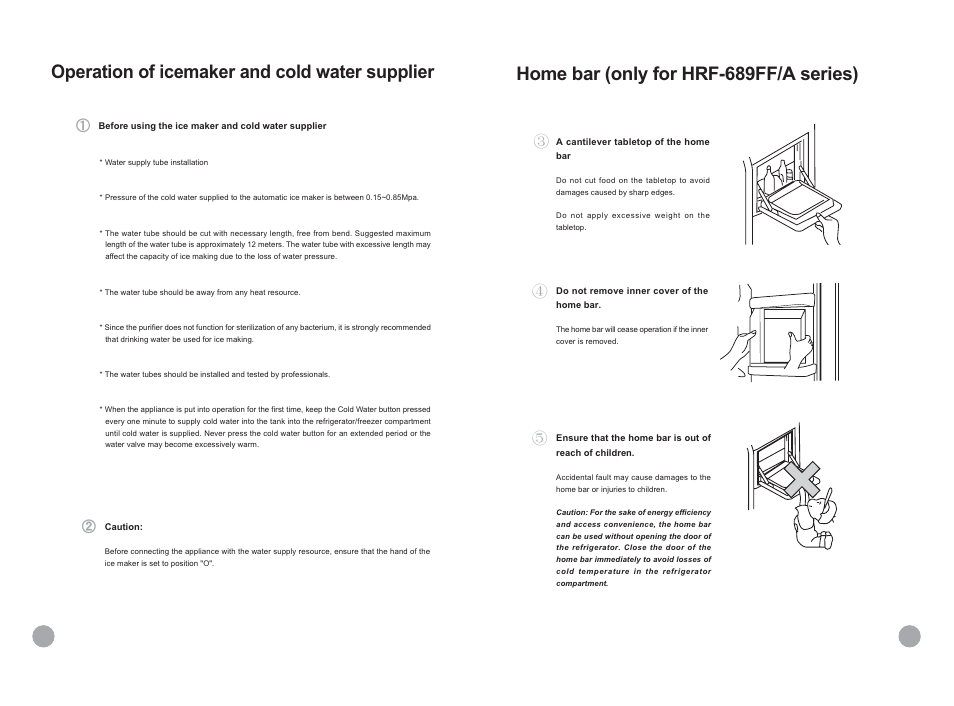Home bar (only for hrf-689ff/a series), Operation of icemaker and cold water supplier | haier HRF-689FF/A User Manual | Page 17 / 18