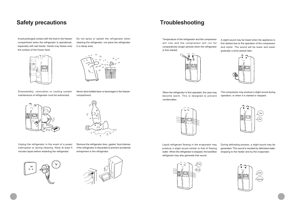 Safety precautions, Troubleshooting | haier HRF-689FF/A User Manual | Page 6 / 18