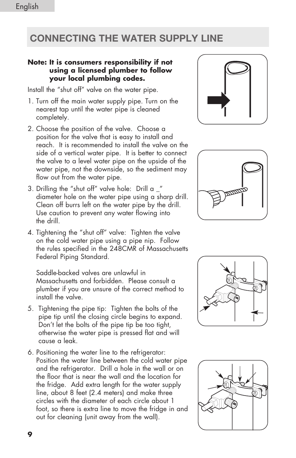 Connecting the water supply line | haier RBFS21 User Manual | Page 10 / 116
