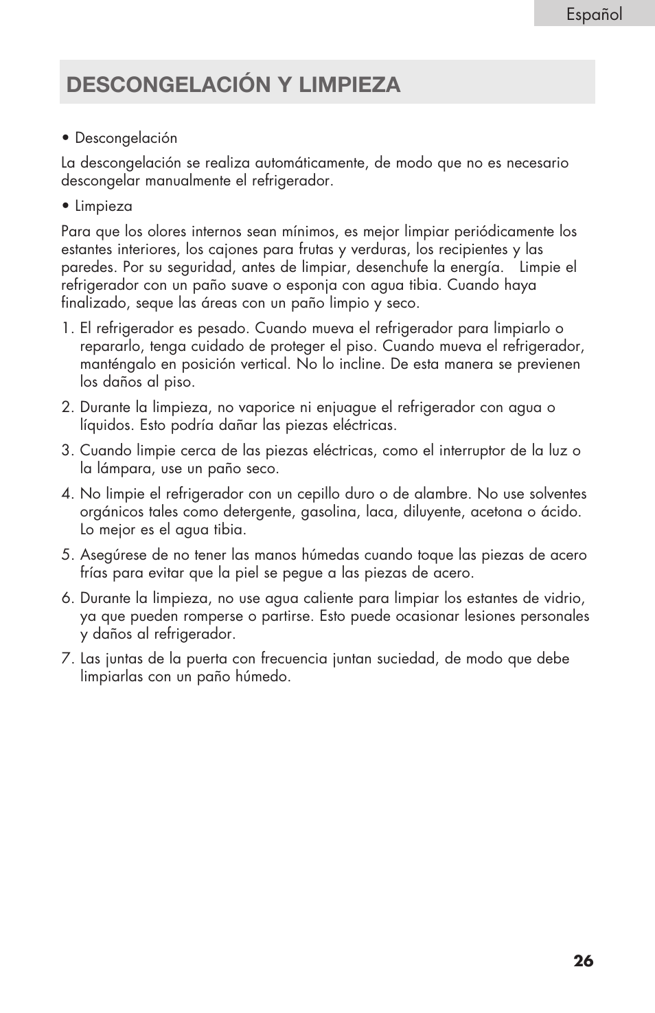 Descongelación y limpieza | haier RBFS21 User Manual | Page 103 / 116