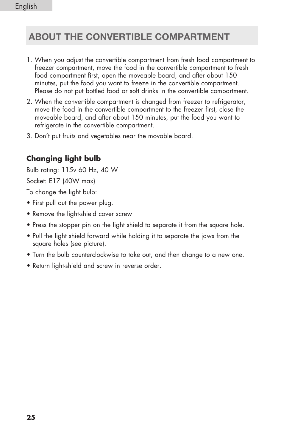 About the convertible compartment | haier RBFS21 User Manual | Page 26 / 116