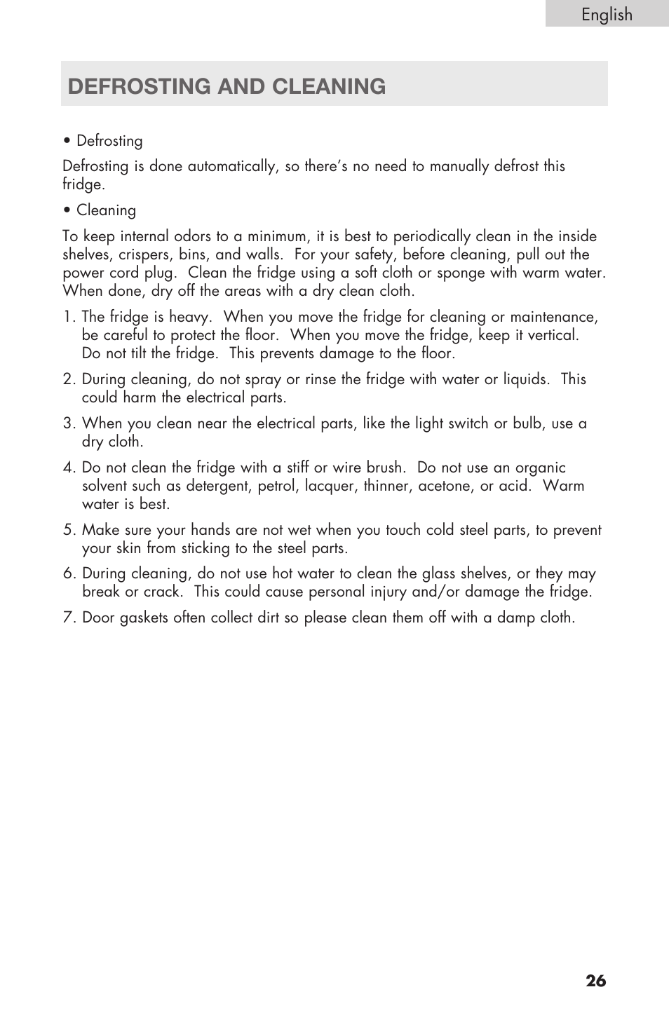 Defrosting and cleaning | haier RBFS21 User Manual | Page 27 / 116