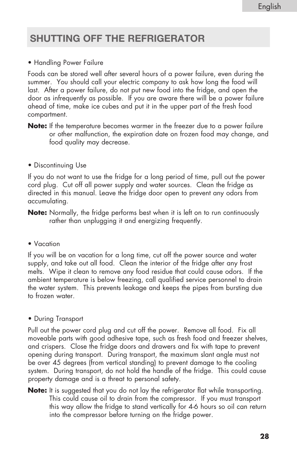 Shutting off the refrigerator | haier RBFS21 User Manual | Page 29 / 116