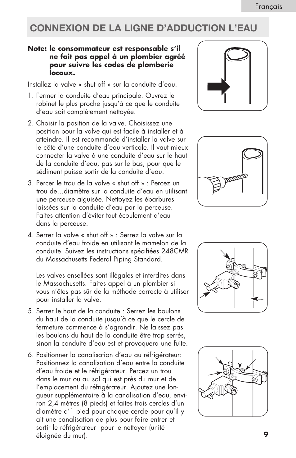 Connexion de la ligne d’adduction l’eau | haier RBFS21 User Manual | Page 47 / 116