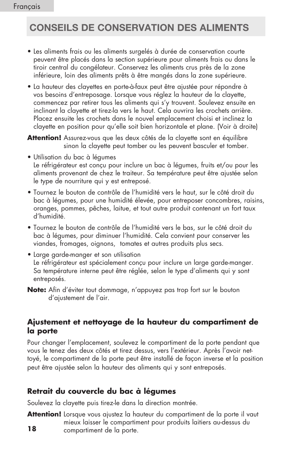 Conseils de conservation des aliments | haier RBFS21 User Manual | Page 56 / 116