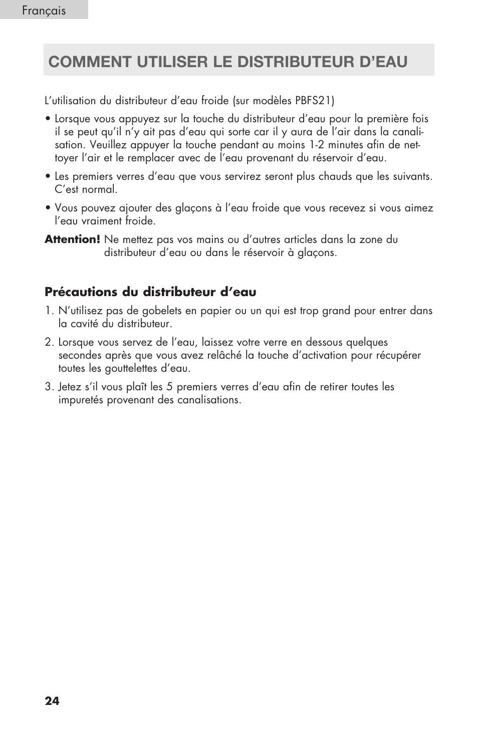 Comment utiliser le distributeur d’eau | haier RBFS21 User Manual | Page 62 / 116