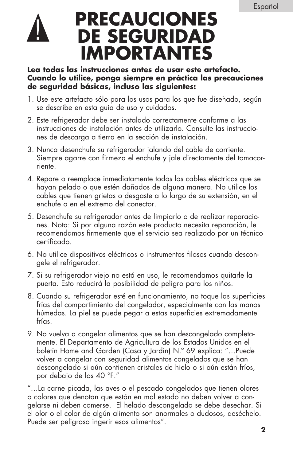 Warning, Precauciones de seguridad importantes | haier RBFS21 User Manual | Page 79 / 116