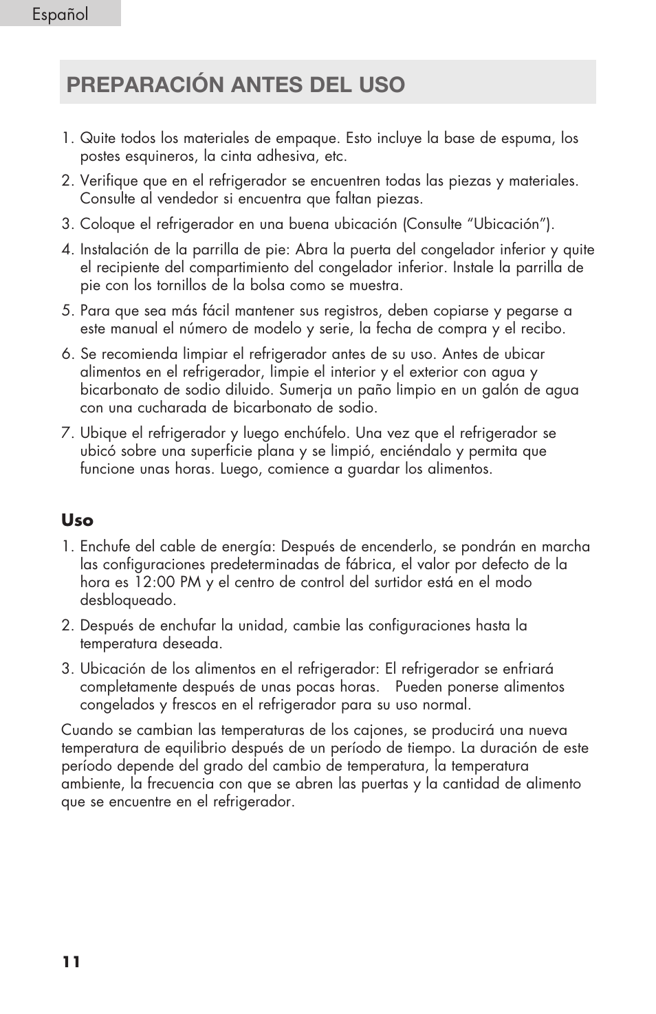 Preparación antes del uso | haier RBFS21 User Manual | Page 88 / 116