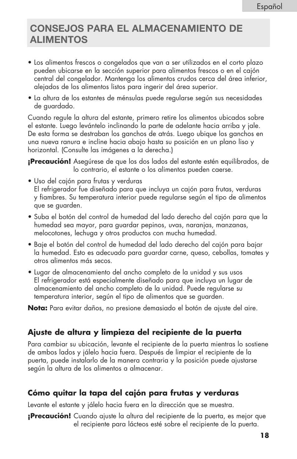 Consejos para el almacenamiento de alimentos | haier RBFS21 User Manual | Page 95 / 116