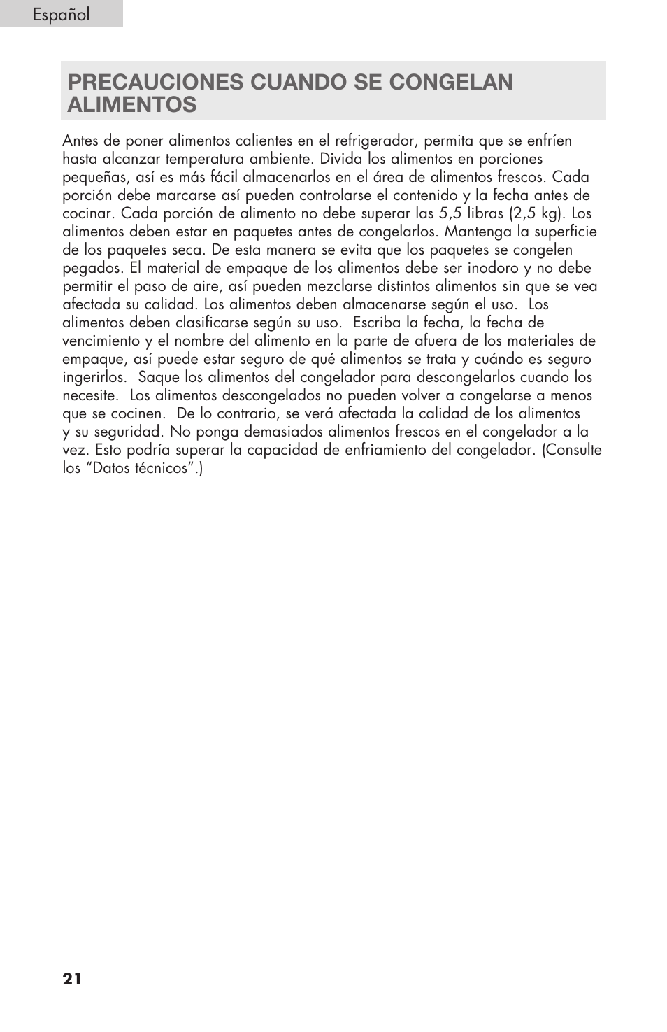 Precauciones cuando se congelan alimentos | haier RBFS21 User Manual | Page 98 / 116