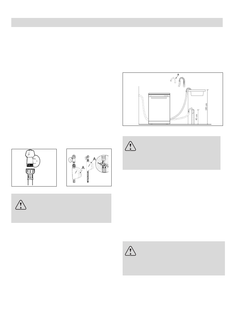 Installatie, Elektrische aansluiting, De vaatwasser waterpas stellen | De vaatwasser plaatsen, Water aansluiting aqua-stop beveiliging, Afvoerslang aansluiting | haier DW12-PFE1 ME User Manual | Page 64 / 72