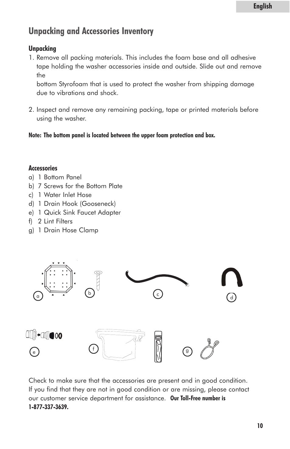 Unpacking and accessories inventory | haier HLP23E User Manual | Page 11 / 60