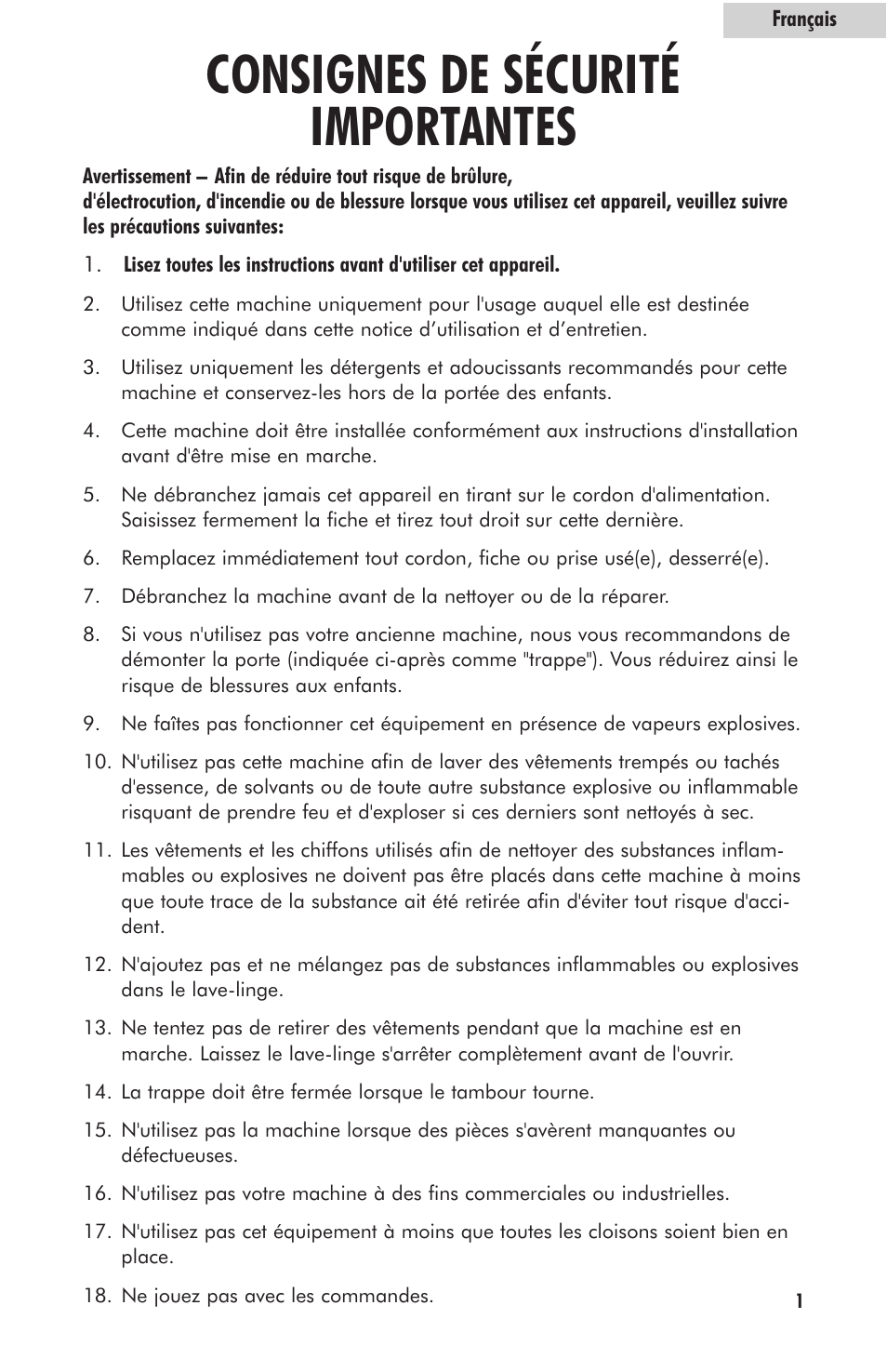Consignes de sécurité importantes | haier HLP23E User Manual | Page 21 / 60