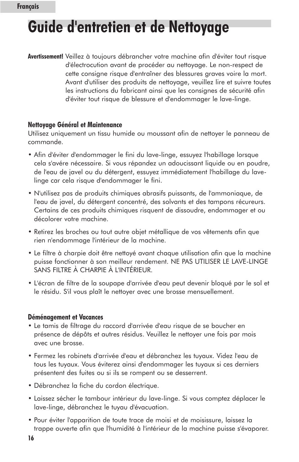 Guide d'entretien et de nettoyage | haier HLP23E User Manual | Page 36 / 60