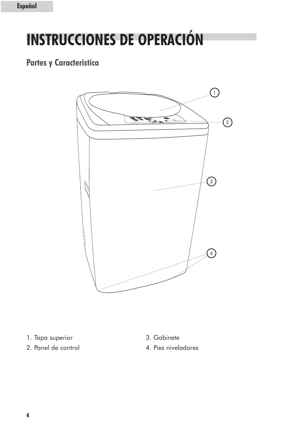 Instrucciones de operación, Partes y caracteristica, Español | Reser ve (h ours later ) res erve (hou rs later) | haier HLP23E User Manual | Page 44 / 60
