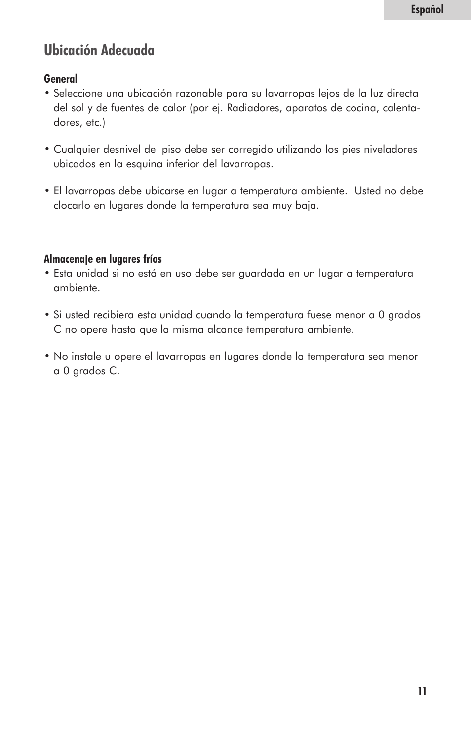 Ubicación adecuada | haier HLP23E User Manual | Page 51 / 60