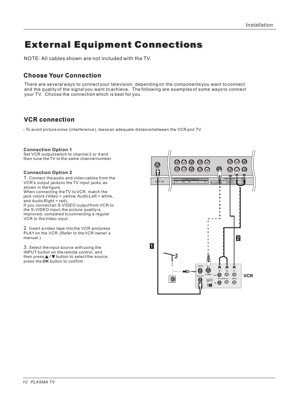 External equipment connections, Vcr connection, Choose your connection | Installation | haier HP42BB User Manual | Page 10 / 46