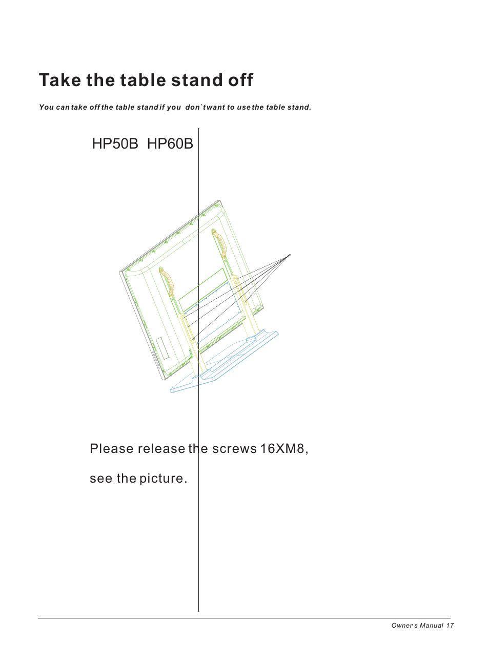 Take the table stand off, Hp50b hp60b | haier HP42BB User Manual | Page 17 / 46