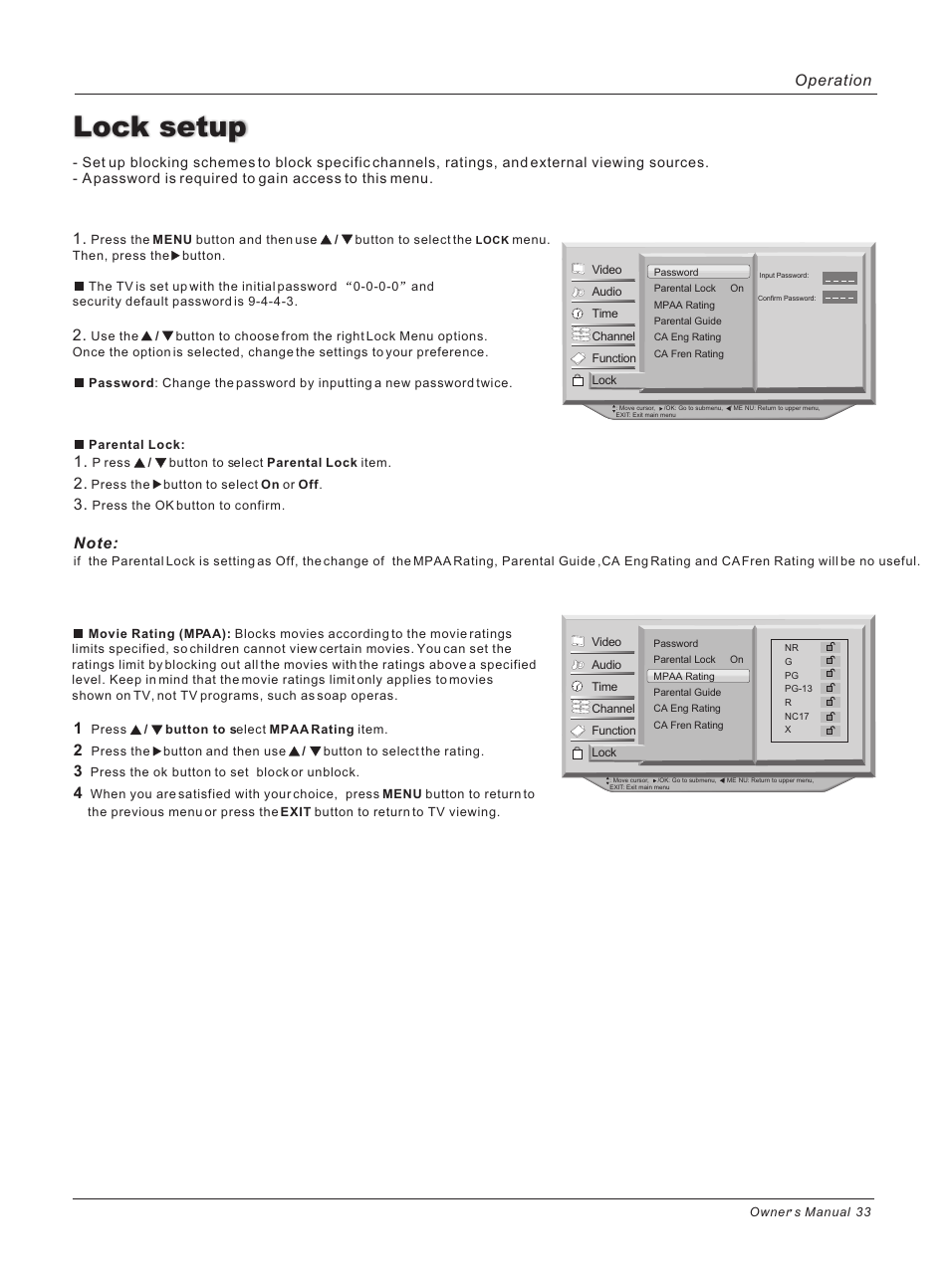Lock setup, Operation 1 | haier HP42BB User Manual | Page 33 / 46
