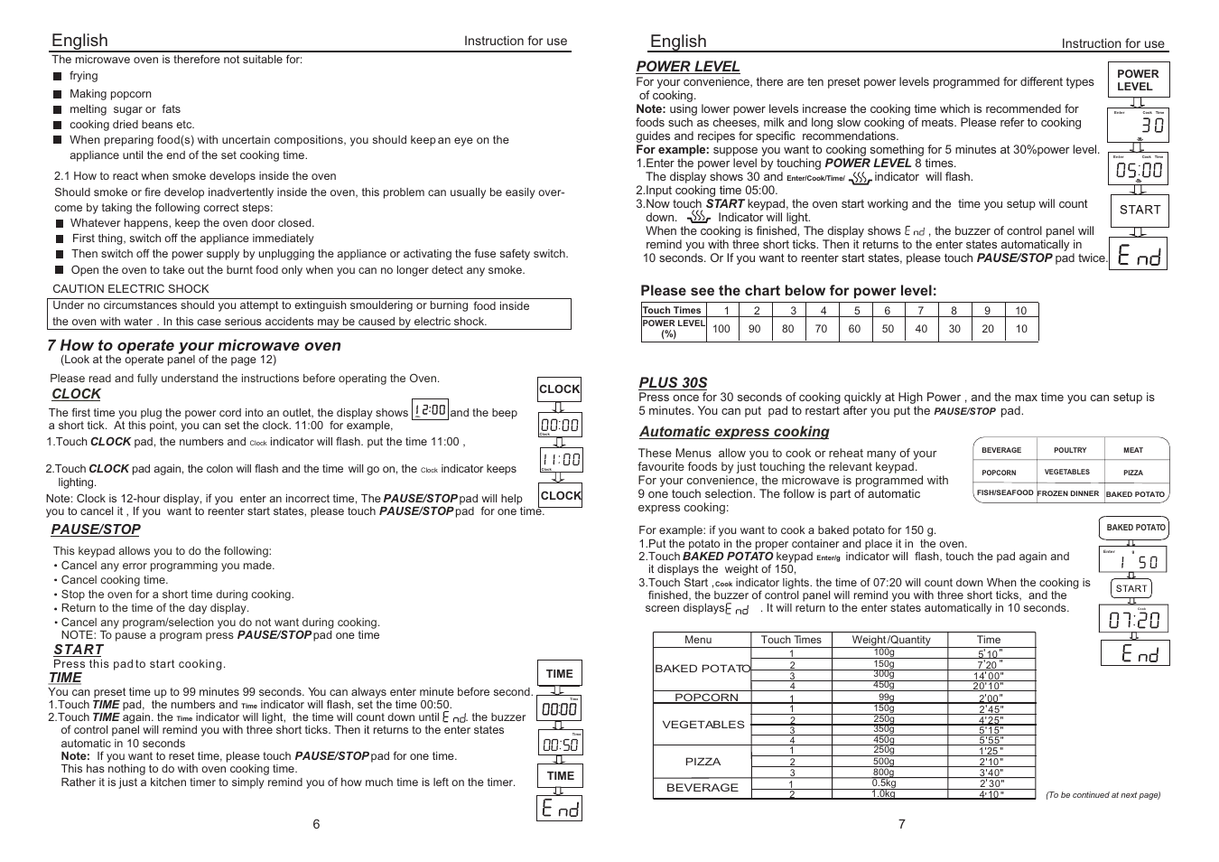 Clock, English, 7 how to operate your microwave oven | haier EB-3690EG User Manual | Page 8 / 8